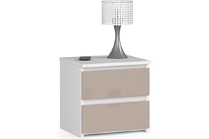 AKORD | Comodini Picolo con 2 Cassetti | Armadio Camera da Letto | Mobiletto Multiuso | Cassettiera Scrivania | Salvaspazio | | 40 x 40 x 35 cm | 16mm Pannello laminato | bianco/cappuccino lucido