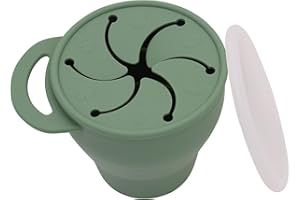 BTRFE Snack Becher Silikon, Snackbecher mit Deckel, Unterwegs Auslaufsicher Snackbecher für Kleinkinder Jungs & Mädchen,Grün