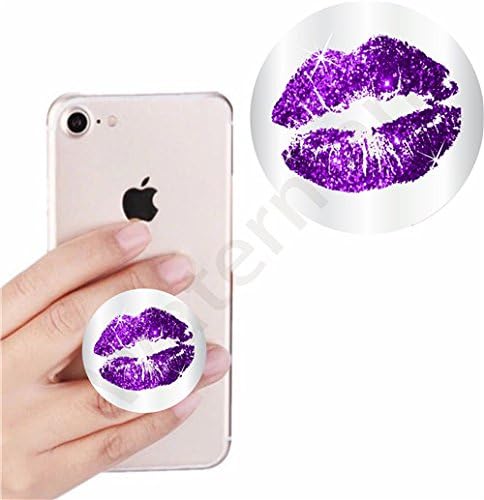 Rqumaog Multi-Function Mounts and Holder,Smart phones and Tablets Bracket,Expanding Stand and Grip for Smartphones and Tablets,cellular phone Holder socket Collapsible Purple Glitter Lips(white)