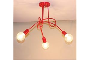 iDEGU Industrielle Retro-Deckenleuchte aus Metall Kronleuchter Lampenschirm E27 Moderne Pendelleuchte für Wohnzimmer Schlafzimmer Esszimmer (Rot, 3 Lampen) ohne Leuchtmittel
