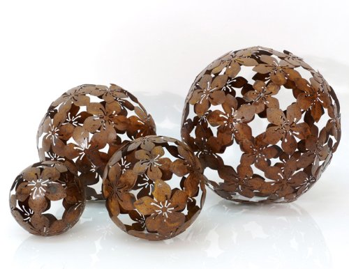 4er-Set Dekokugeln Gartenkugel Blume Metall braun - D10/15/20/25cm