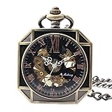 Easy Go Shopping Taschenuhr Special Design Achteckige Taschenuhr Boutique Geschnitzte Retro Mechanische Taschenuhr mit Kette