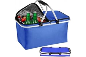 Przydasie - Kühltasche Groß 43x23x21 cm - Isolierte Picknickkorb Thermo mit Aluminiumrahmen - Kühlkorb für Büro, Camping und Reisen - Isoliertasche - Einkaufskorb Isoliert - Blau