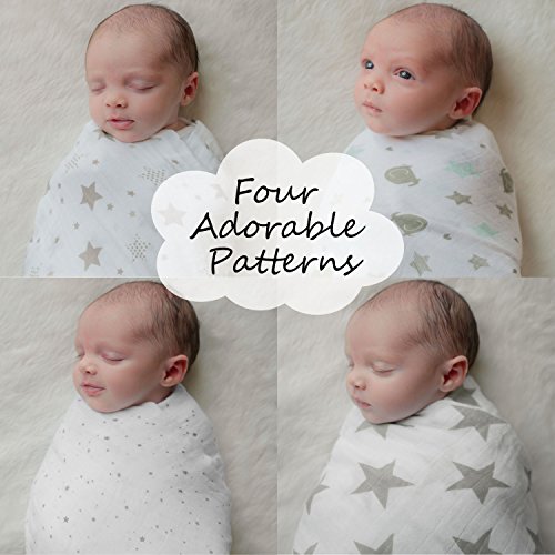 Pucktücher aus Musselin 4er-Pack – Große Musselin-Puckdecken von CuddleBug, 120 cm x 120 cm – Beste Musselindecken aus weicher Baumwolle – Bestes Geschenk für werdende Eltern – Ideal fürs Kinderbett – Für Mädchen oder Jungen – 4 niedliche Motive – Garantie auf Lebenszeit! - 9