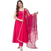 JDS LIFESTYLE Women's Olive Green Anarkali Kurta Set with Organza Dupatta, Sleeveless Flared Ethnic Wear