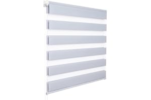 WOLTU Doppelrollo Klemmfix ohne Bohren Grau B70 x H150 cm, Duo Rollo Zebrarollo Fensterrollo Klemmrollo Seitenzugrollo Easyfix lichtdurchlässig & verdunkelnd Rollos für Fenster und Tür