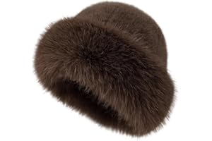 Emottle Winter Faux Fur Hat for Women Winter Hats for Women Furry Winter Warm Hat Thick Cossack Hat Russian Hat for Snowboard Ladies