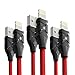 Price comparison product image Aimus 3 Pack [4FT+4FT+6FT] Cotton Braided Lightning to USB Cable iPhone Charger Connetor Lead with Led Light for iPhone X 8 Plus 7 Plus 6S Plus 6 Plus SE 5S 5C, iPad Mini 2 3 4 Air IOS11 (4FT+4FT+6FT, Red)
