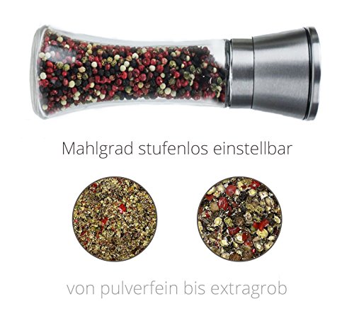Design Salz und Pfeffermühle (2er-Set) mit einstellbarem Keramik-Mahlwerk – aus Edelstahl – Auch geeignet als Salzmühle und Gewürzmühle - 4