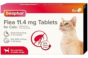 Beaphar - Flea Tablets for Cats and Kittens - 6 treatment pack – Rapid Knock Down of Fleas - STARTS TO KILL FLEAS IN 15 MINUTES - Kills 100% of Fleas within 24hrs - For Cats from 4 Weeks Old