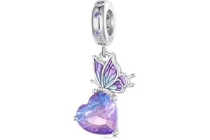 SHIYU Pendentif Charme Papillon pour Bracelet Pandora - Charme Perles de Zirconium en forme de coeur - Breloque en Argent - Cadeau pour Femmes et Filles