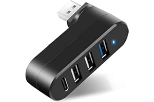 AZUXREZA Hub 3.0 Rotatif [90°/180°] avec 3 Ports USB et 1 Port USB-C, Répartiteur pour Ordinateur Portable, Voiture, Mac Pro, iMac, MacBook et Plus