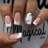 Secret Lives® artificial fake false skin color white tips with white black designs press on nails 24 pieces with kit