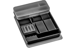 madesmart Junk Drawer Organizer Ultimate Tray-CARBON COLLECTION Multi-Purpose, Portable Top Case & Lidded Bins, Non-Slip Feet & BPA-Free, Large