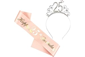 Liitata 25. Geburtstag Schärpe Tiara Set Happy 25 Birthday Geburtstag Schärpe 25. Geburtstags Kristall Tiara Krone für Mädchen Geburtstag Geschenk Party Geburtstagsfeier Deko Accessoires - Rose Gold