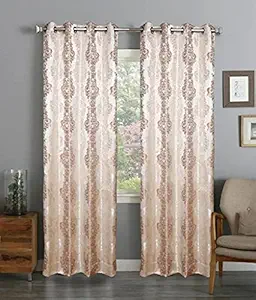 BOMSHELL Premium Jacquard Curtains for Home Living Room & Office Jacquard Jute Room Darkening Curtains (Coffee, 4 x 5 Feet Window (2Pc))