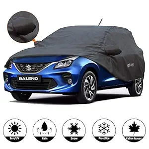 AllExtreme BN7004 Car Body Cover for Maruti Suzuki Baleno Custom Fit Dust UV Heat Resistant for Indoor Outdoor Protection (Grey with Mirror)