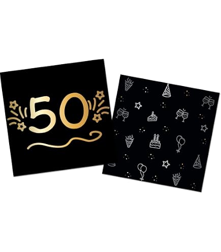 50 Tovaglioli Di Carta 50° Compleanno Con Lamina Dorata – 3 Veli, Eleganti E Assorbenti Per Feste, Matrimoni E Anniversari