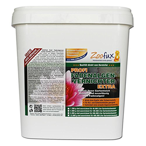 ZOOFUX Profi Fadenalgenvernichter EXTRA 12 kg für Ihren Gartenteich (GRATIS Lieferung innerhalb Deutschlands - Das Qualitätsprodukt direkt vom Hersteller - Schneller Algenvernichter und Algenmittel für Ihren Teich)
