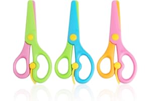 GUMOCH kuou 3 Pcs Children Safety Scissors Set, Toddler Scissors Age 3 Spring Loaded Plastic Preschool Scissors Pre-School Training Toys DIY Christmas Gifts Children's Scissors for Ease of Cutting