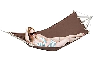 AMANKA Hamaca Colgante con Varilla 190x80cm - Hamaca para Jardín hasta 100kg - Tela Algodón Marrón