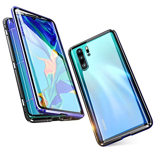 Preisvergleich Produktbild SOOCX Huawei P30 / P30 Pro Hülle Rückseitige Abdeckung Magnetische Adsorption Ultradünne Hüllenmagnete Metall Aluminiumrahmen Vorder- und Rückseite Transparentes Hartglas Kratzfest 360 Grad Vollschutz