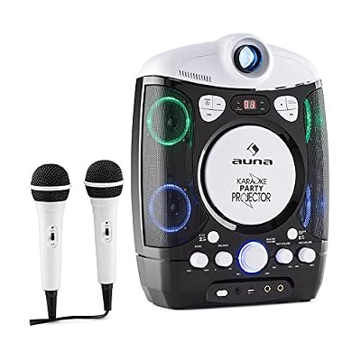 auna kara projectura lecteur karaoké projecteur lumière led + 2 micros - noir