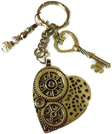 Silver Heart Charm Steampunk Keyring with Gift Bag