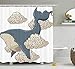 Produktbild tgyew Whale Shower Curtain, Whale Hovering on Sky Clouds Animal Fish Marine Life Nautical Sea Graphic Art, Fabric Bathroom Decor Set with Hooks, 60W X 72L Inche Extra Long, Beige Slate Blue