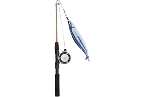 HAOFY Zabawka dla Kota, Realistyczny Wzór Ryby, Trwały materiał Bawełniany, Ręczna Konstrukcja Cewki, Wędka, Zabawka dla Kota do żucia dla Kotów (saury + wędka)