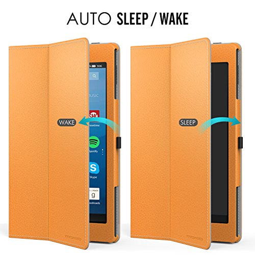 MoKo Hülle für All-New Amazon Fire HD 8 Tablet (7th Generation – 2017 Modell) – Kunstleder Ständer Schutzhülle Smart Cover mit Stift-Schleife für das neue Fire HD 8, Orange - 6