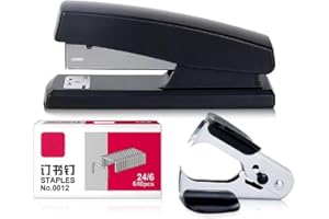 TZMY-EU Spillatrici Manuali Nero Set Cucitrici con Punti Metallici e Dispositivo di Rimozione Punti Capacità 20 Fogli per Graffette 24/6,26/6 Cancelleria e Prodotti per Ufficio (DSJTZ0001 )