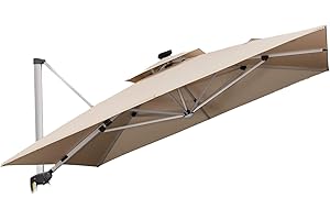 PURPLE LEAF 3.3 X 3.3 M Garden Cantilever Parasol with Led Solar Lights Bar, Large Square Overhanging Patio Umbrella with Crank Handle and Tilt for Balcony and Outdoor, Beige