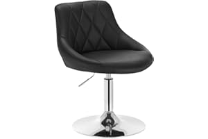 ‎WOLTU WOLTU regulowany taboret do pracy, stołek biurowy, taboret do makijażu z oparciem ze sztucznej skóry i metalu, z regulacją wysokości, obrotowy, czarny, BH241sz-1