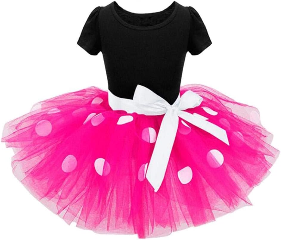 Lito Angels Disfraz de Carnaval Ratona para Niña con Orejas de Ratón Aro de Pelo, Vestido de Tul Falda Tutu con Lunares, Talla 2-3 años, Rosa Caliente