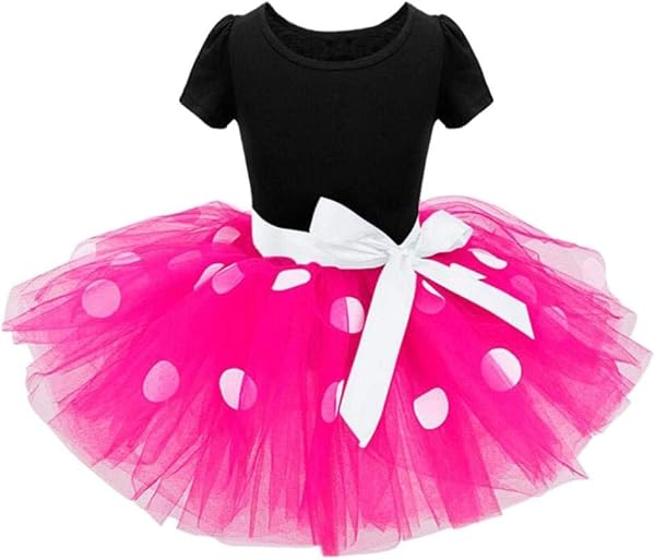 Lito Angels Disfraz de Carnaval Ratona para Niña con Orejas de Ratón Aro de Pelo, Vestido de Tul Falda Tutu con Lunares, Talla 2-3 años, Rosa Caliente - 1