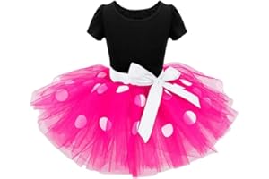 Lito Angels Disfraz de Carnaval Ratona para Niña con Orejas de Ratón Aro de Pelo, Vestido de Tul Falda Tutu con Lunares, Talla 2-3 años, Rosa Caliente