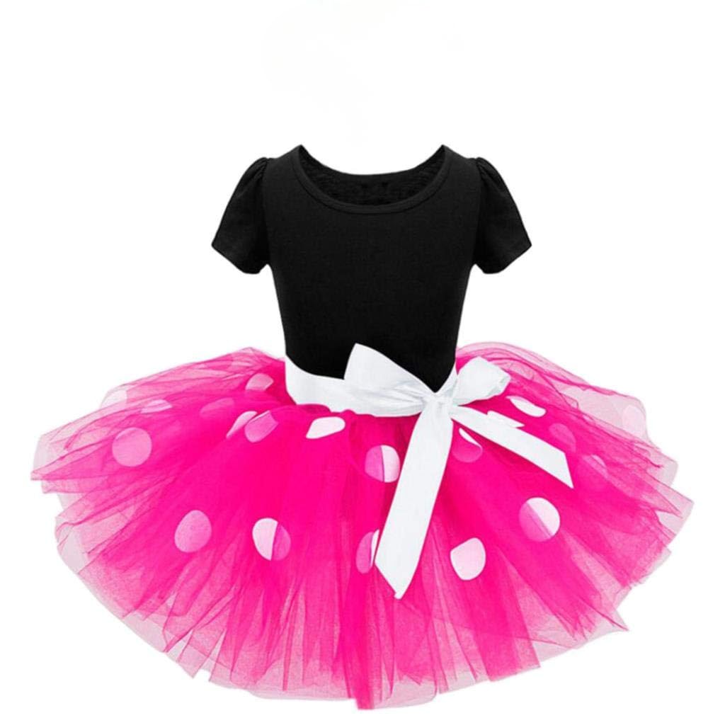 Lito Angels Disfraz de Carnaval Ratona para Niña con Orejas de Ratón Aro de Pelo, Vestido de Tul Falda Tutu con Lunares, Talla 2-3 años, Rosa Caliente - 1