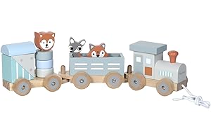 Kindsgut Kleiner Holzzug mit Holzbausteinen und Zootieren, dezente Farben und hochwertige Qualität, umweltfreundliche und schadstofffreie Materialien, Streifen