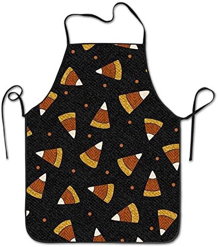 Funny&shirt Pumpkin Party Candy Corn Adjustable Kitchen Chef Apron with Pocket and Extra Long Ties,Commercial Men & Women Bib Apron for Cooking,Baking,Crafting,Gardening, BBQ
