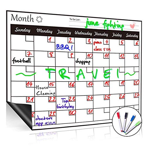 QC Vie Tableau blanc magnétique réfrigérateur Calendrier, Horizontal