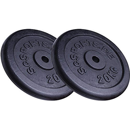 ScSPORTS 40 kg Hantelscheiben-Set Gusseisen 2 x 20 kg Gewichte 30/31 mm Bohrung