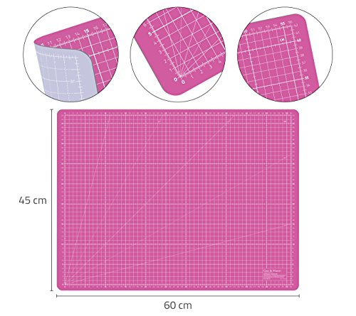 Selbstheilende Schneidematte A2 in Pink, Blau, Grün. Perfekt zum Nähen, Basteln und Patchworken. 60×45 beidseitig bedruckt. cm und inch Angabe - 3