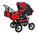 Lux4Kids Magnum 2 in 1 Pram Combi Stroller & Pushchair (rain cover, mosquito net, cup holder, changing pad, 47 colors) 09 Graphite & Red