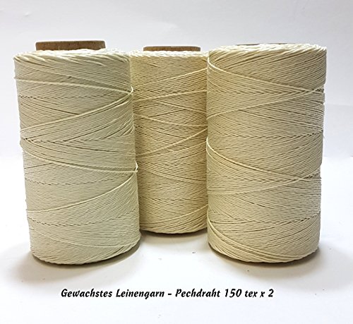 Gewachste Pechdraht 150 tex x 2 Farbe weiss Leinengarn, Schusterzwirn Gewachst, Satlergarn Zwirn