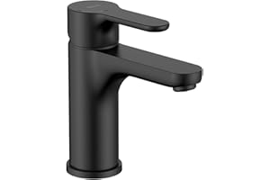 Roca L20 Grifería para lavabo con tecnología Cold Start, grifo monomando de repisa con enlaces de alimentación flexibles, mezclador de cuarto de baño de fácil instalación, negro mate, A5A3K09NB0