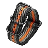 autulet 22mm Herren Nylon lederarmband für Männer Schwarz