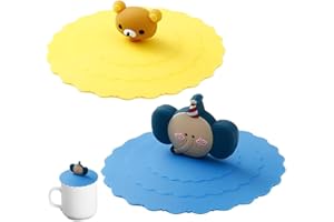 Quesuc Tapa De Copa De Silicona, 2 Juegos Silicona De Grado Alimentario Tapas, Reutilizables, Antipolvo Linda Caricatura Tapas De Taza, Para El Hogar Oficina Café Tazas De Té Copa De Vasos