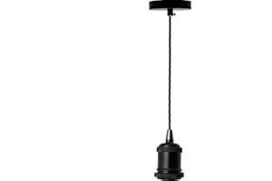 LEDSONE Vintage Pendant Light Fitting,Industrial Ceiling Rose, 1m Pendant Light, Braided Flex E27 Lamp Holder,Suspended Ceiling Pendant Light Fitting (Black)