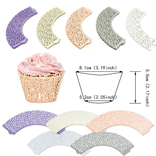 Tomnk 100 Stück Spitze Kuchen Pappbecher Cupcake Verpackungen Kuchenverpackung, für Hochzeit Geburtstag Party Baby Dusche Dekoration( 5 Farben ) - 3